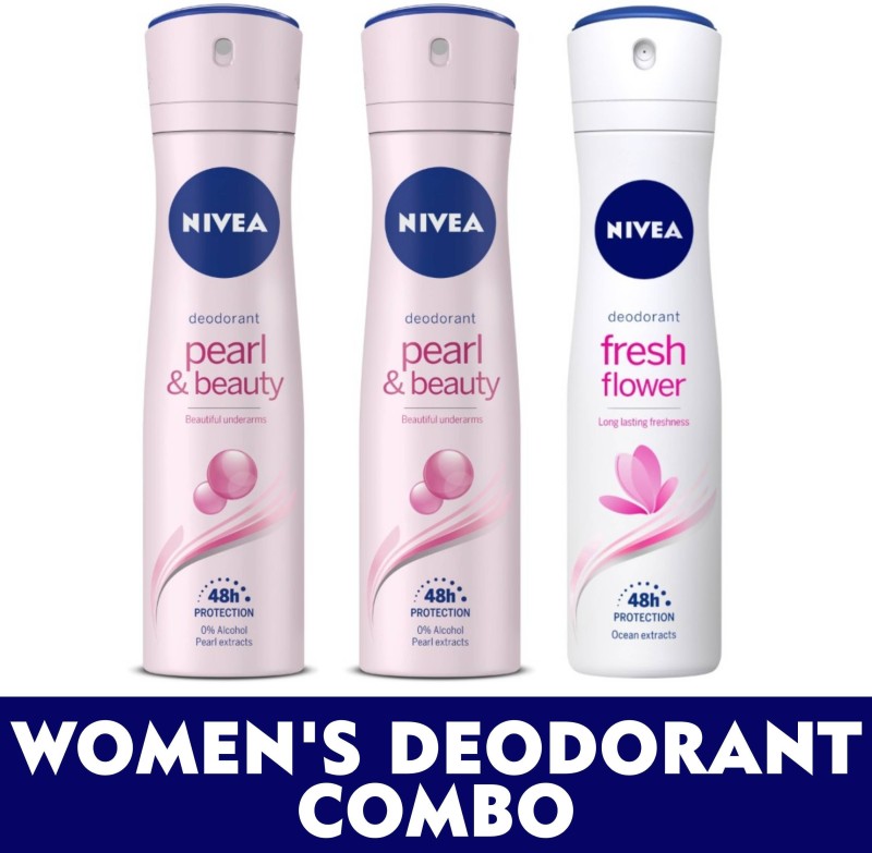 Nivea Women Deodorant Combo, Pearl & Beauty And Fresh Flower, 150 Ml Each Deodorant Spray  –  For Women(450 Ml, Pack Of 3)