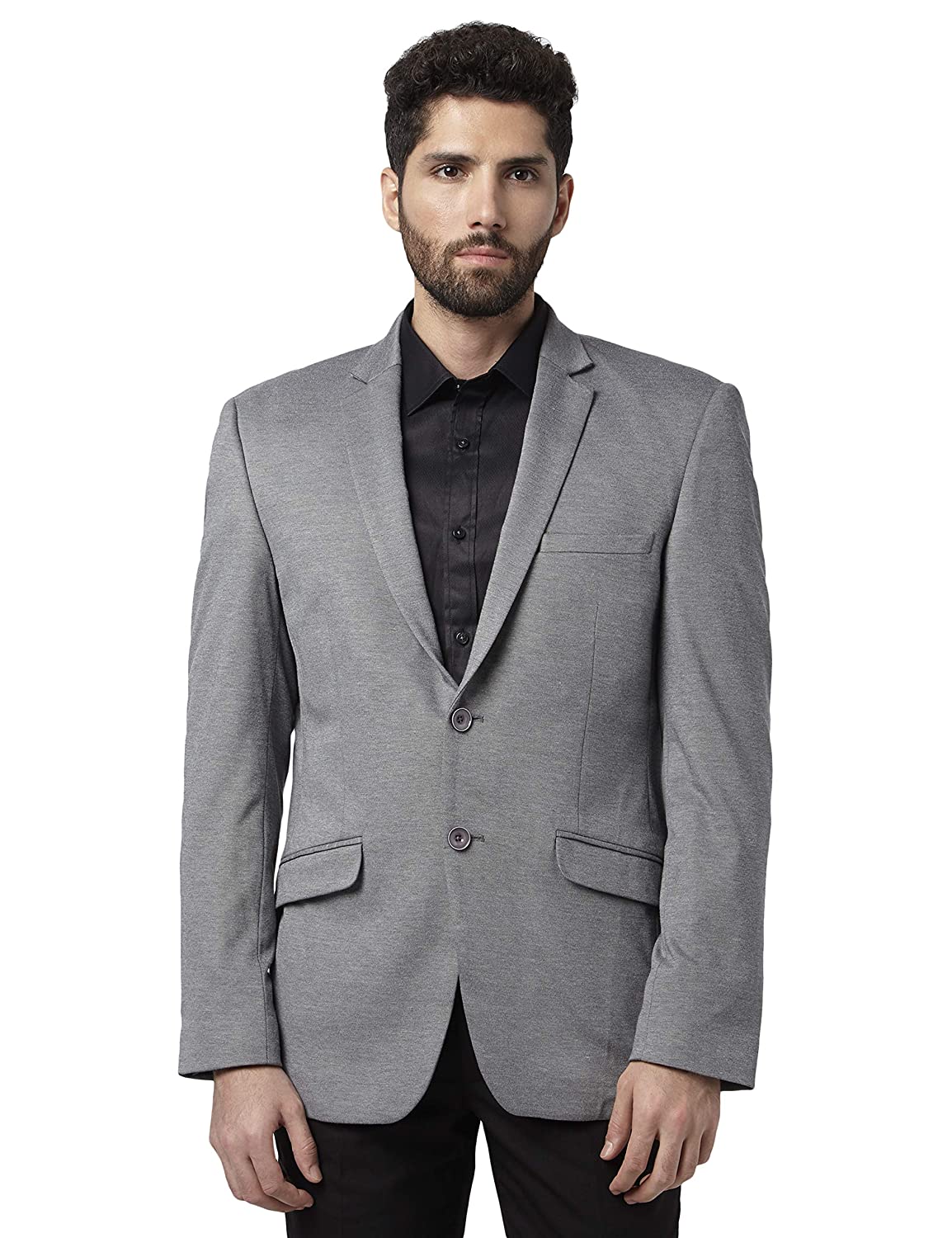 Park Avenue Solid Nylon Blend Medium Grey Regular Fit Notch Full Sleeve Blazer